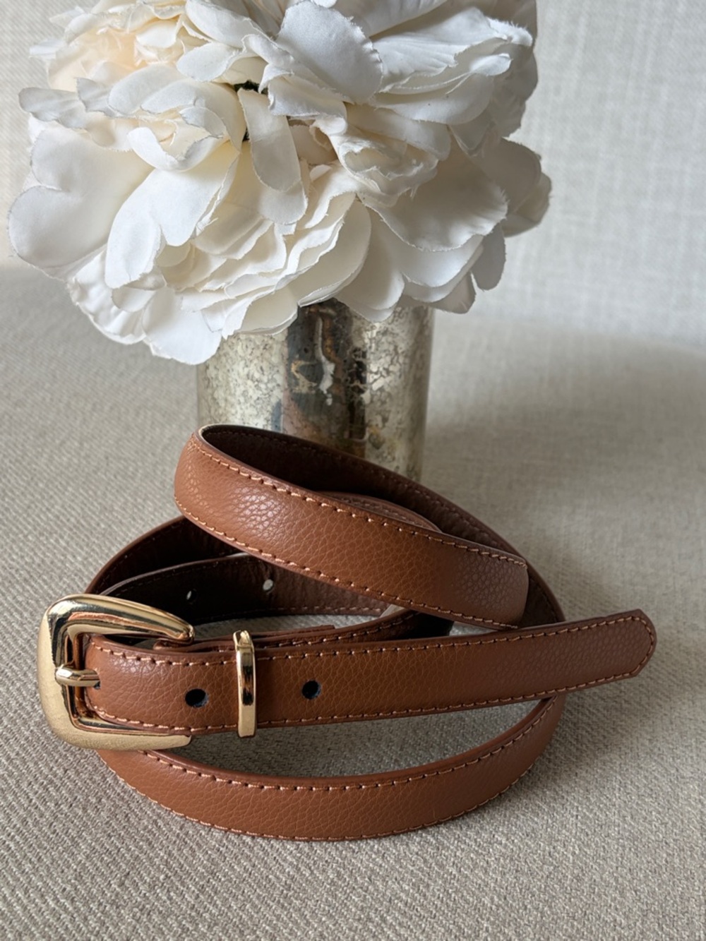 Jason Wu Size Large Cognac Leather Skinny Belt with Gold Buckle - Picture 8 of 8